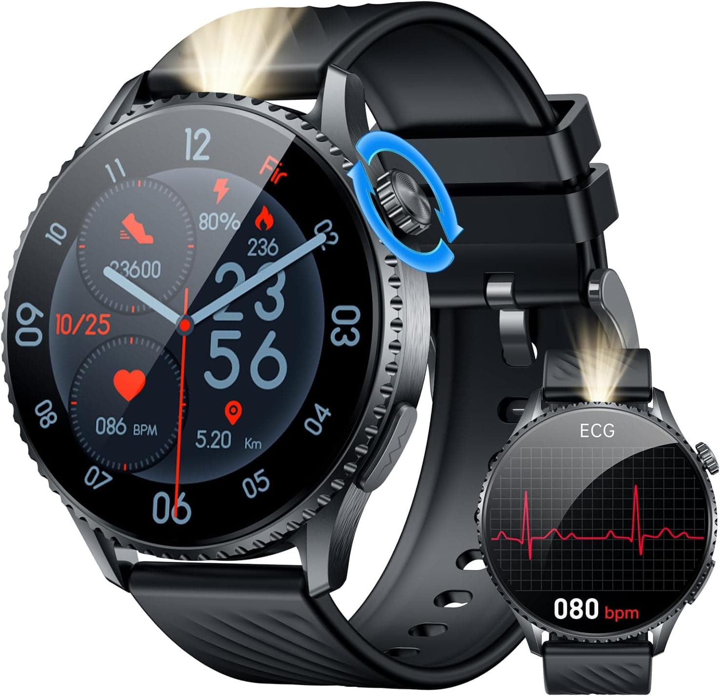 ECG + HRV Relógio inteligente homem Smartwatch: 1,56" AMOLED com chamadas Bluetooth Fitness resistente IP67 controlo de stress BMI frequência cardíaca pressão arterial SpO2 função sonho para Android