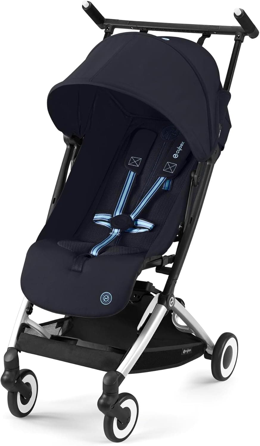 CYBEX Gold Carrinho de passeio Libelle com sistema de arnês One-Pull, de 6 meses a 4 anos (máx. 22 kg), leve (apenas 6 kg), azul escuro (azul com moldura prateada)