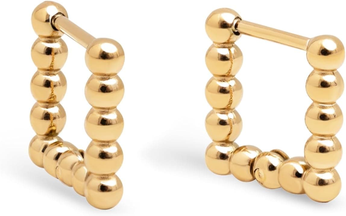 Singularu Mila Dots | Brincos argola quadrada em aço com fecho click para mulher