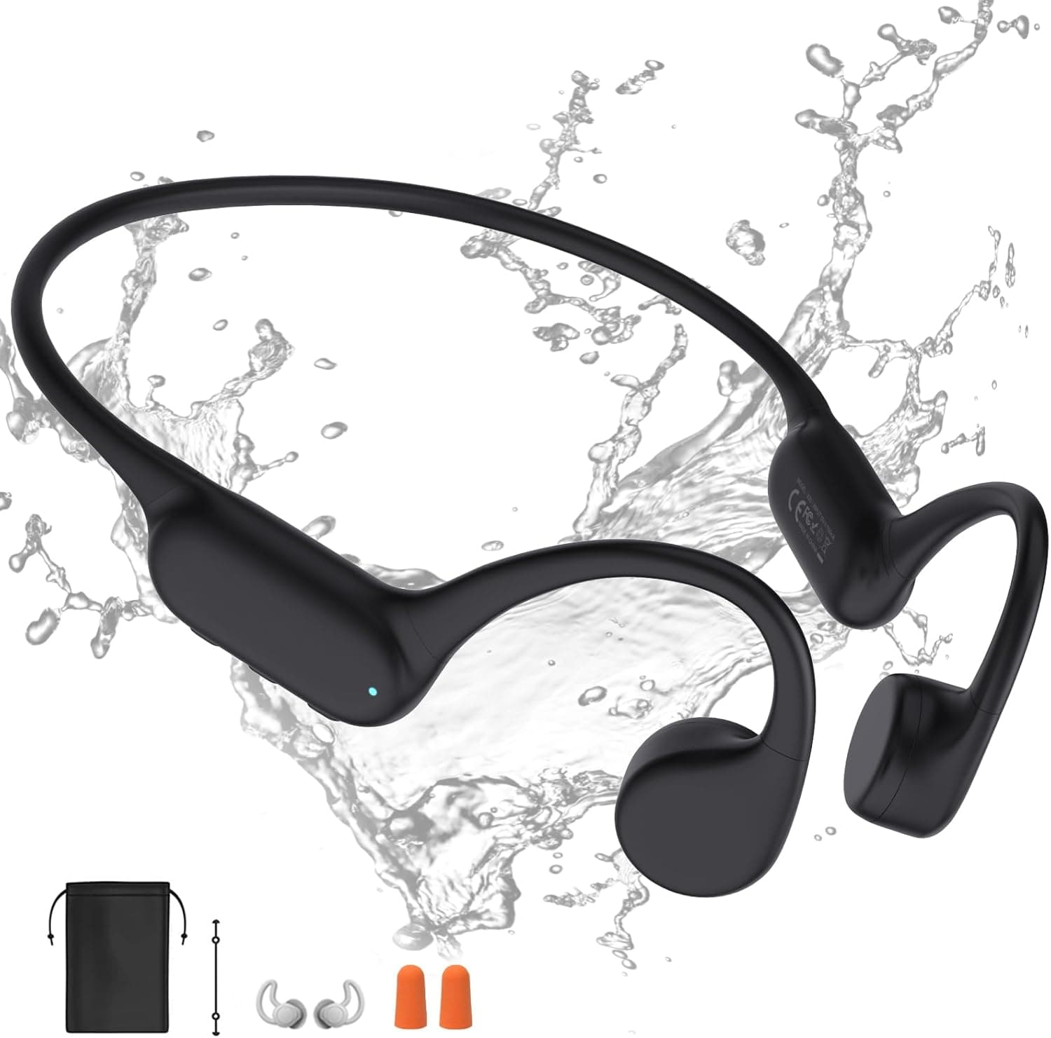 sayrelances Auriculares de natação com som ósseo Bluetooth 5.4, IPX8 impermeável, preto X20 Pro