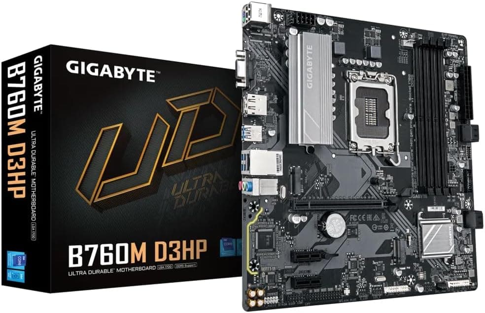 GIGABYTE B760M D3HP Placa base - processadores Intel Core de 14ª geração, VRM de 4+1 fases, até 5600 MHz DDR5, 2 x PCIe 4,0 M,2, LAN GbE, USB 3,2 Gen 1