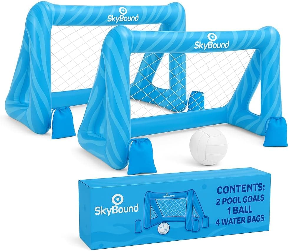 SkyBound 2 Portas de piscina insufláveis para crianças com bola e sacos de peso, brinquedo desportivo aquático para piscina, jardim, praia ou parque, futebol e jogos ao ar livre