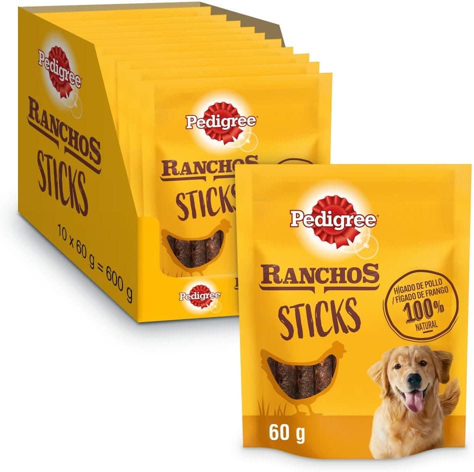 Pedigree Ranchos Sticks Snacks de fígado de frango para cão (pack de 10 x 60 g)