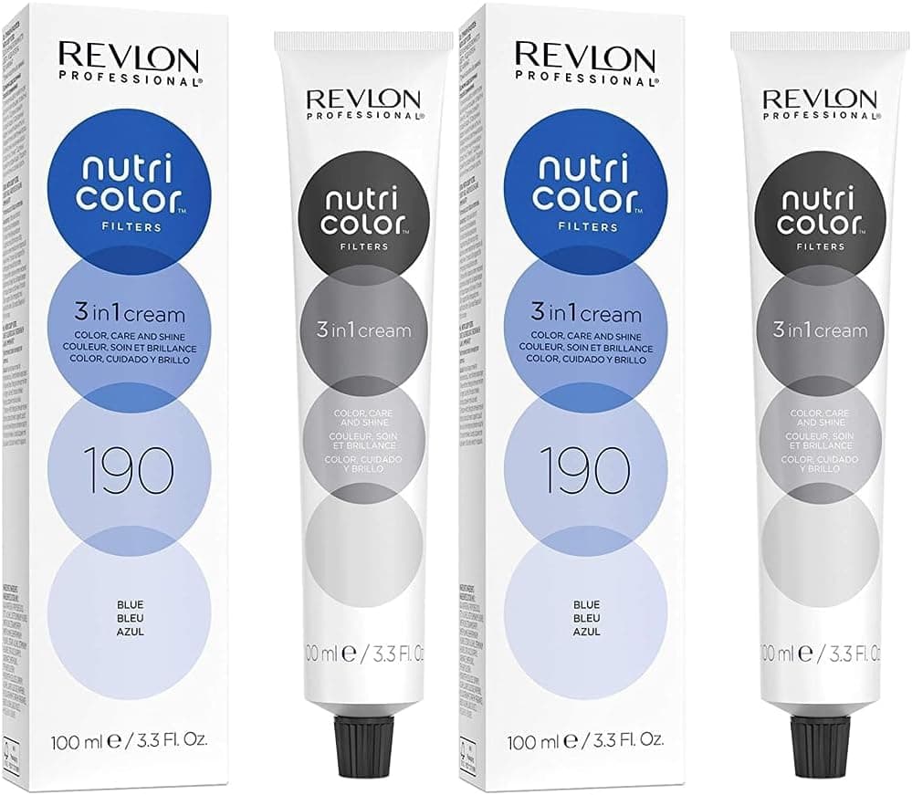 REVLON PROFESSIONAL Nutri Color Filters, máscara de coloração temporária para o cabelo, reviva a cor do cabelo, tom 190 Blue, 100 ml (embalagem de 2)