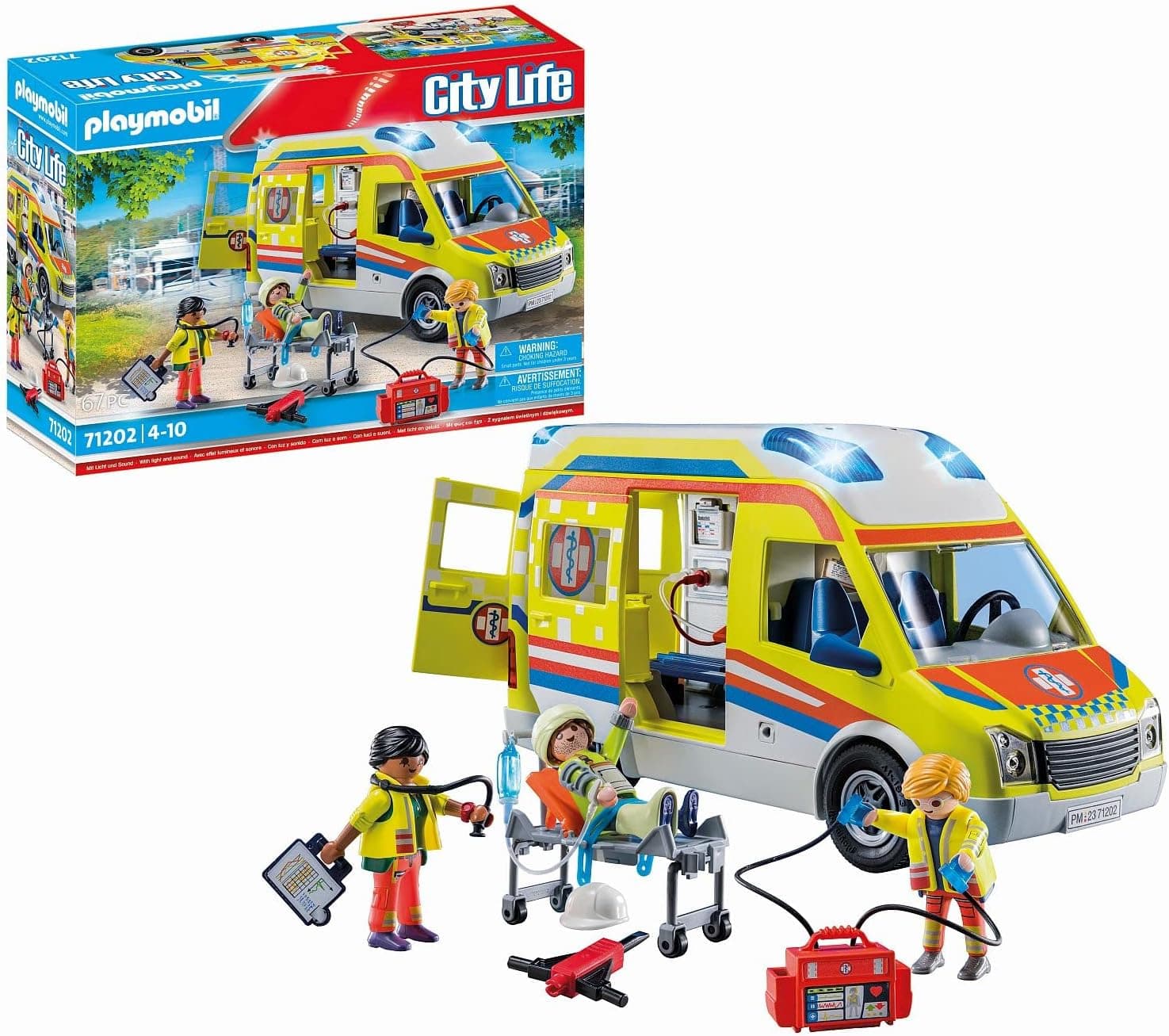 PLAYMOBIL City Life 71202 Ambulância com luz e som, brinquedo para crianças a partir de 4 anos