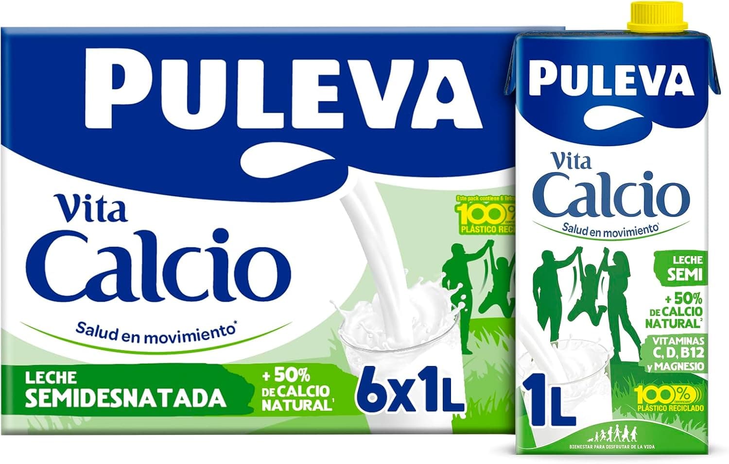 Puleva Vita Calcio Semidesnatada | Leite com cálcio semidesnatado pack de 6 x 1 L