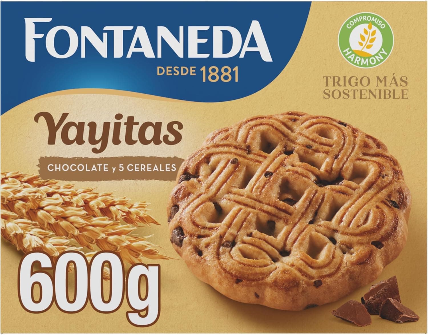 Fontaneda Yayitas bolachas de 5 cereais com pepitas de chocolate, fonte de fibra, 600 g