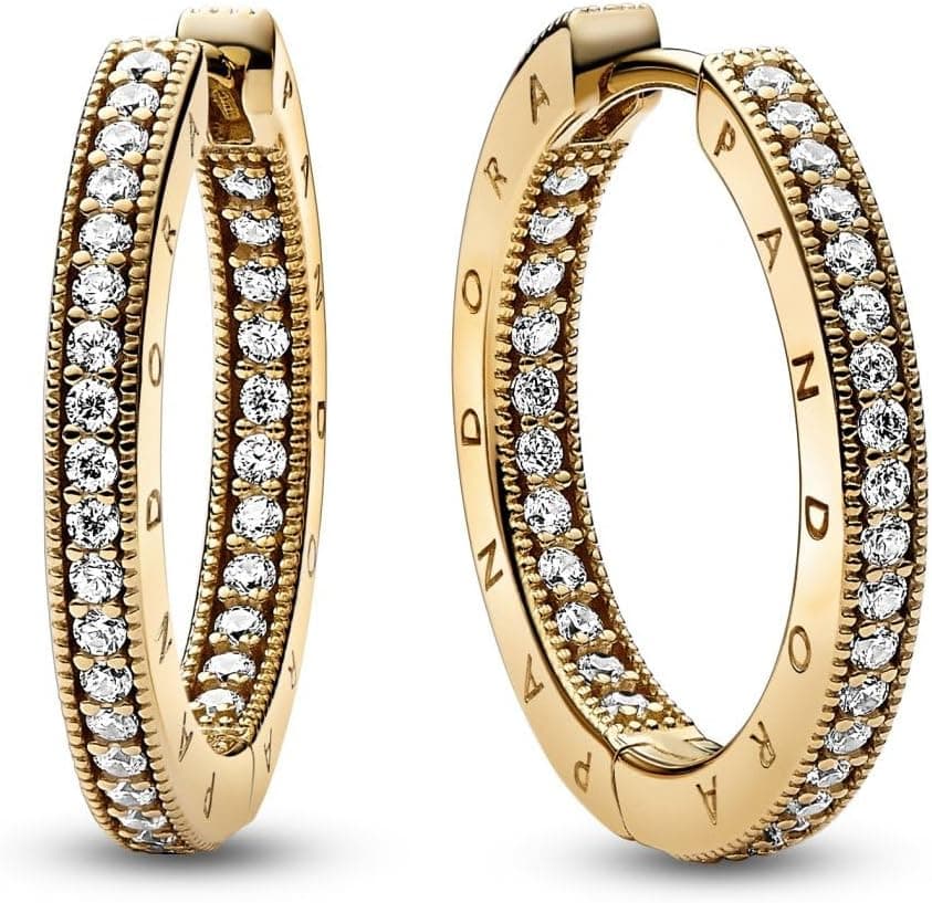 Brincos PANDORA Signature Brincos de argola com logotipo banhados a ouro 14K