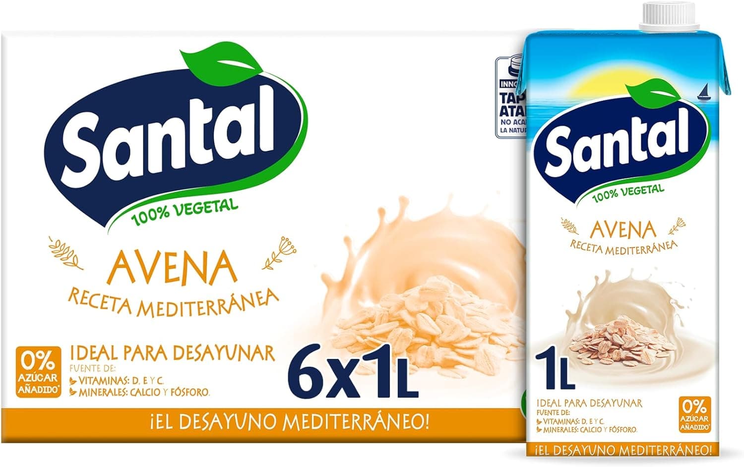 Bebida vegetal Santal aveia sem adição de açúcar brik 1 l, caixa de 6 litros