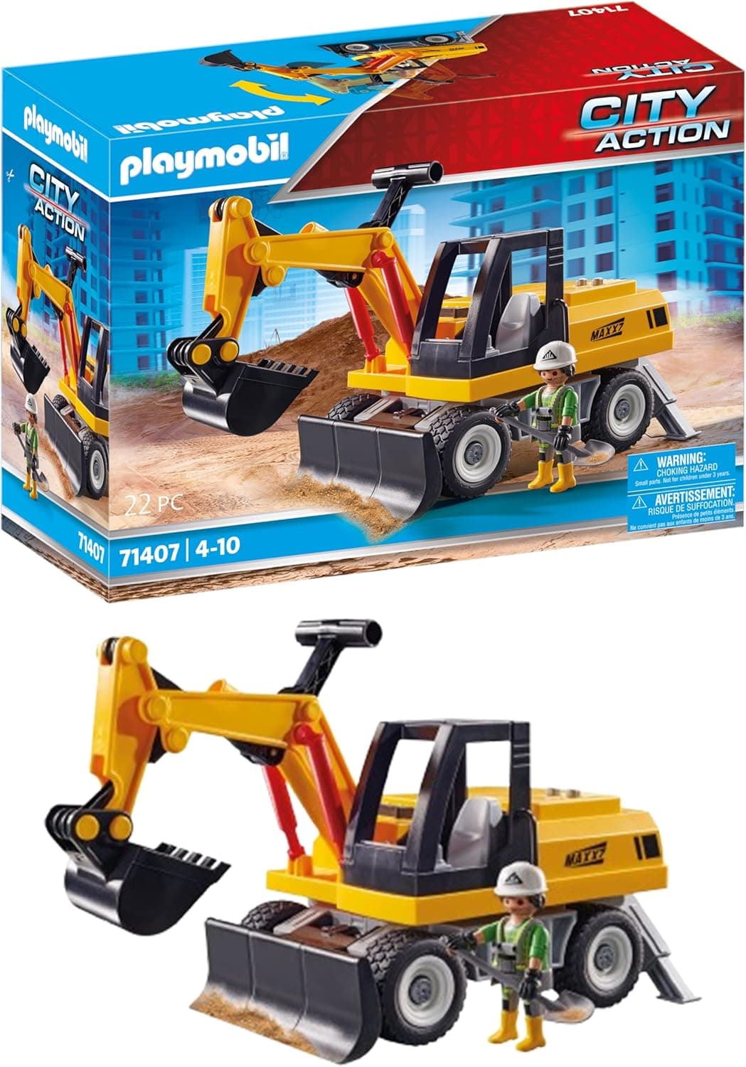 PLAYMOBIL City Action 71407 Escavadora, estrutura giratória de 360 graus e pernas de suporte