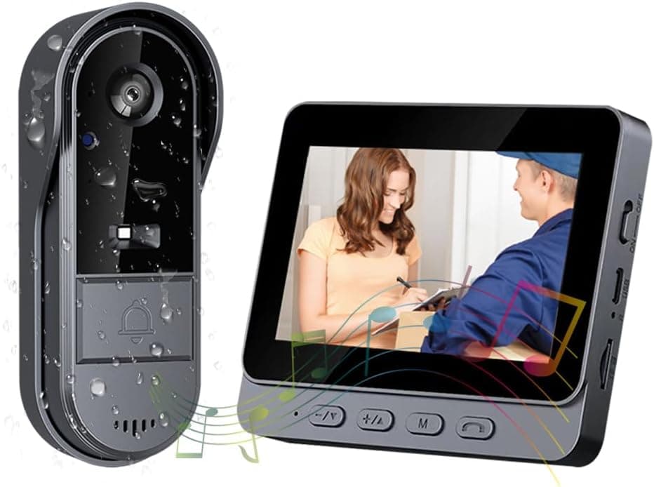 Campainha sem fios exterior impermeável 1080P com ecrã IPS de 4,3 polegadas campainha sem fios exterior câmara IPX69 2,4 G ligação Bluetooth chamada bidirecional visão noturna porta-voz 170 °
