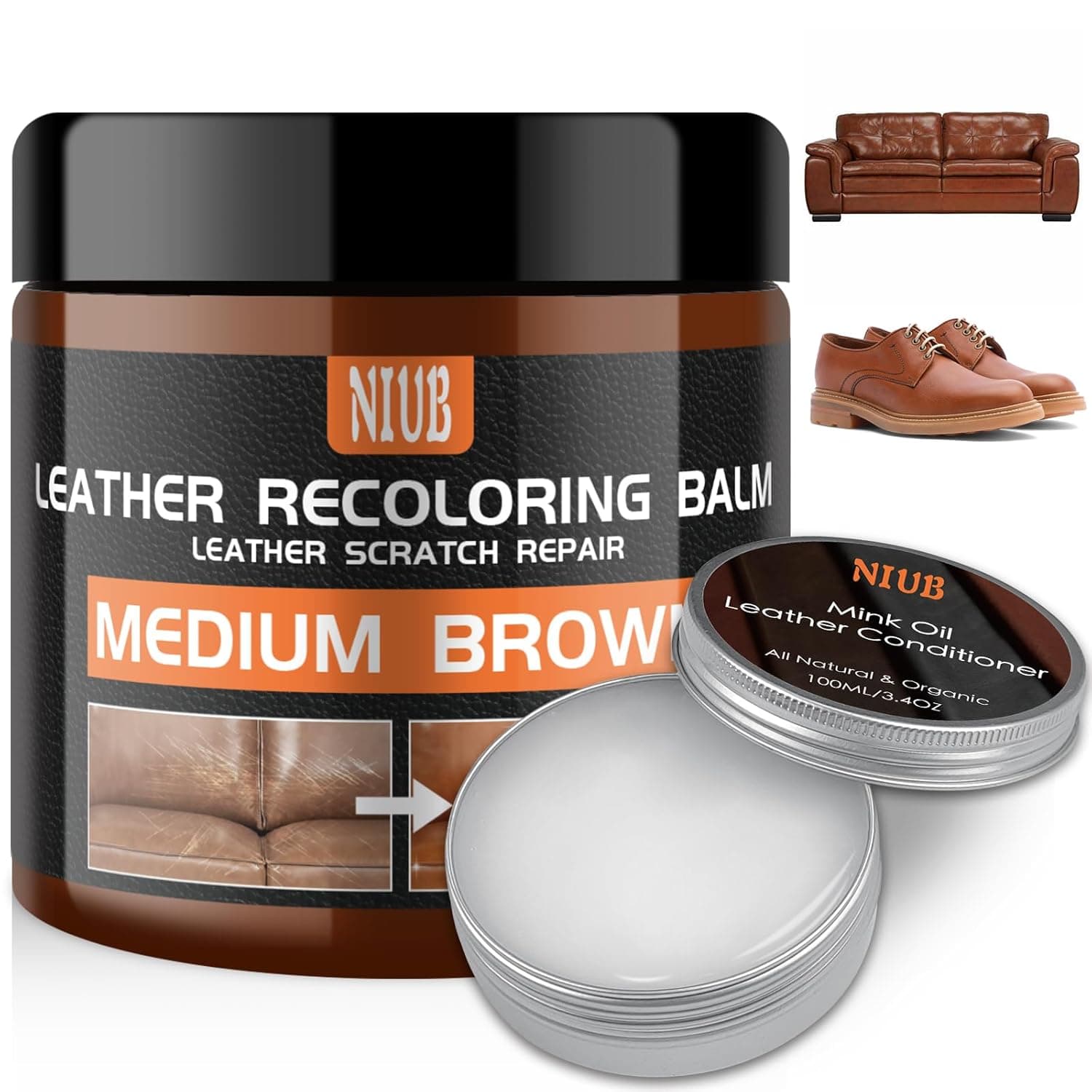 NIUB Couro líquido reparador, reparador de couro castanho médio, líquido restaurador de cor de couro de grande capacidade de 240 g para les Produits en Cuir - Contém óleo condicionador