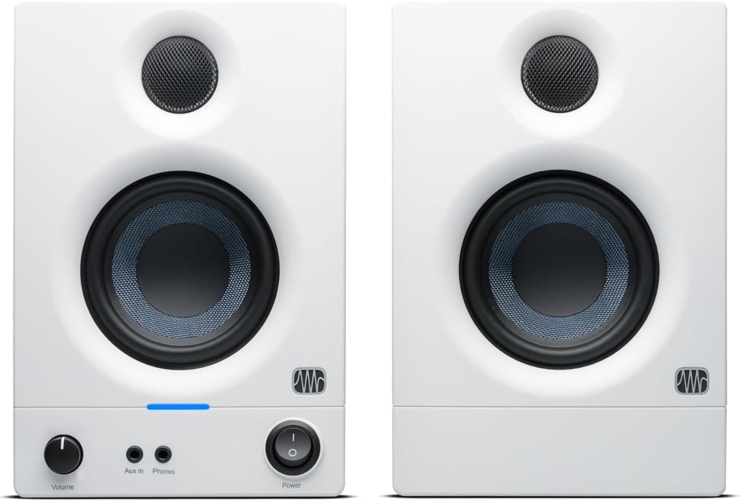 PreSonus Eris 3.5 Gen 2, alto-falantes de mesa ativos de 3,5 polegadas para multimídia, jogos, produção musical com qualidade de estúdio, 50 W de potência, branco