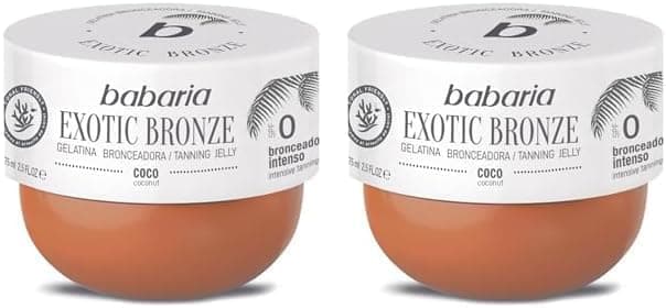 Babaria - Exotic Bronze, gelatina de bronze de coco, com óleo de coco, neutro e hidrata a pele, resistente à água, 100% vegano, 75 ml (embalagem de 2)