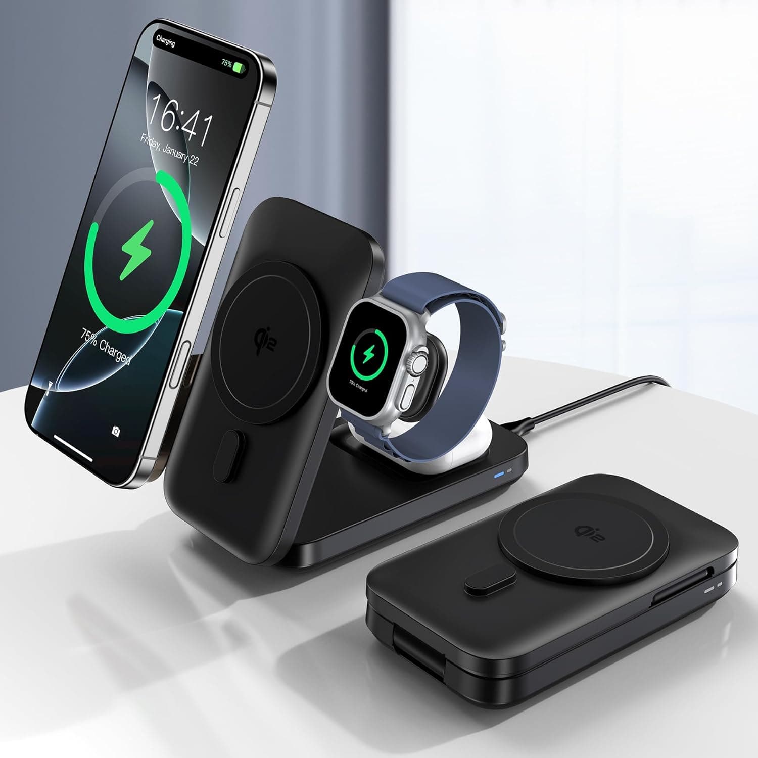 RoRoSkin Qi2 3 em 1 | Carregador sem fios magnético 15 W para iPhone Apple Watch e AirPods