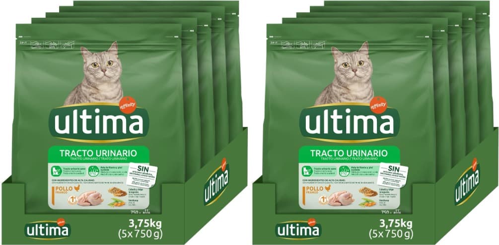 Ultima Trato urinário frango, comida seca para gatos, embalagem de 5 x 750 g, total 3,75 kg