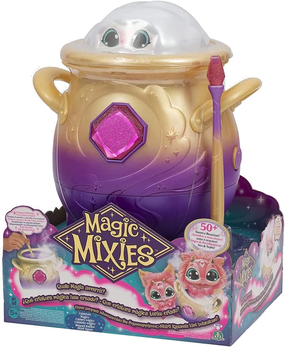 Magic Mixies Peluche cor-de-rosa, brinquedo interativo de magia, com caldeirão de pócimas, luzes e som, efeito de névoa, boneco divertido e varinha mágica, (MGX0000)