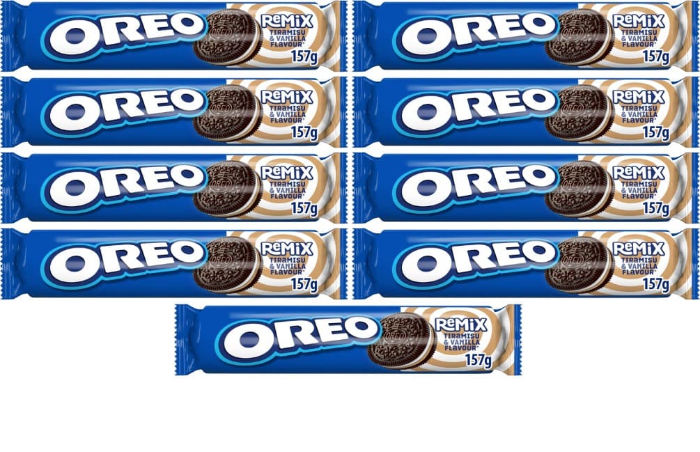 Oreo Remix Tiramiú, bolachas recheadas com sabor de creme tiramisu e baunilha, lanche para partilhar e desfrutar, embalagem de 157 g
