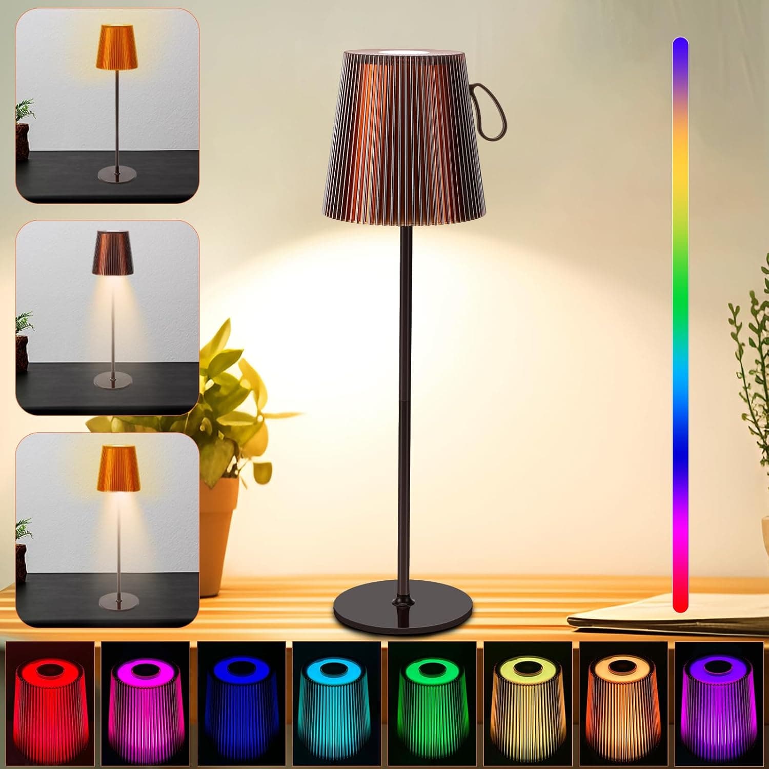 Candeeiro de mesa, candeeiro de mesa sem fio com tátil, luz quente regulável RGB, portátil IP54 candeeiros impermeáveis para interior exterior quarto sala de estar jardim (castanho)