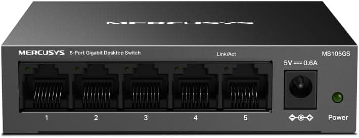Mercusys MS105GS - Switch Gigabit de 5 portas, caixa de metal durável, ligar e usar, poupança de energia