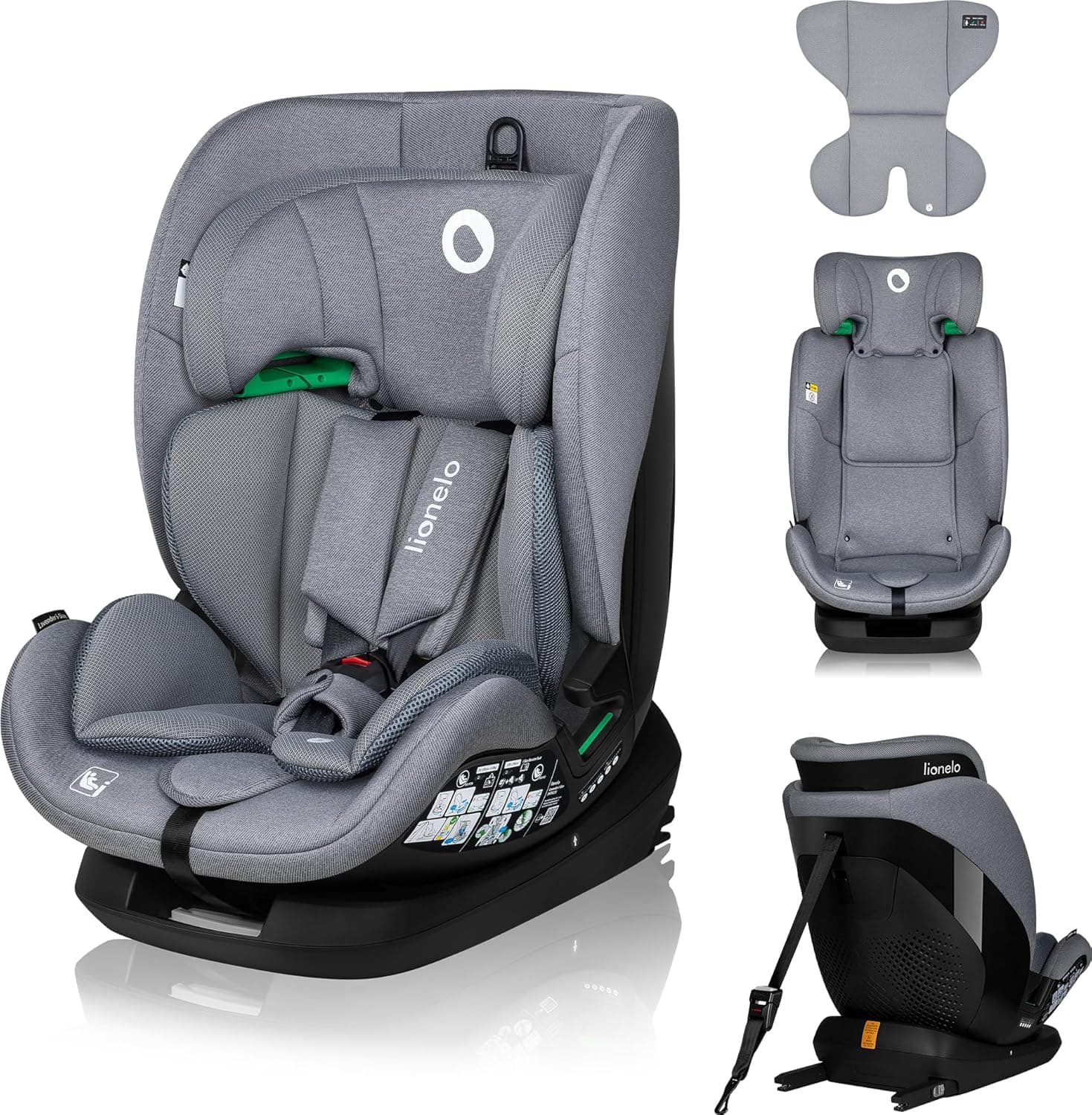 LIONELO LAVENDER I-SIZE Cadeira infantil de carro de 76 a 150 cm cumpre com a norma R129 i-Size montagem orientada para a frente ISOFIX e cinto TT ajuste do encosto de cabeça (Grey Stone)