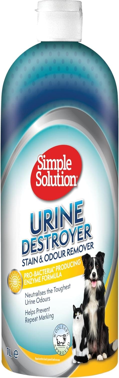 Simple Solution Limpador enzimático destruidor, removedor de manchas e odores de animais de estimação com poder de limpeza pró-bactérias, 1 L