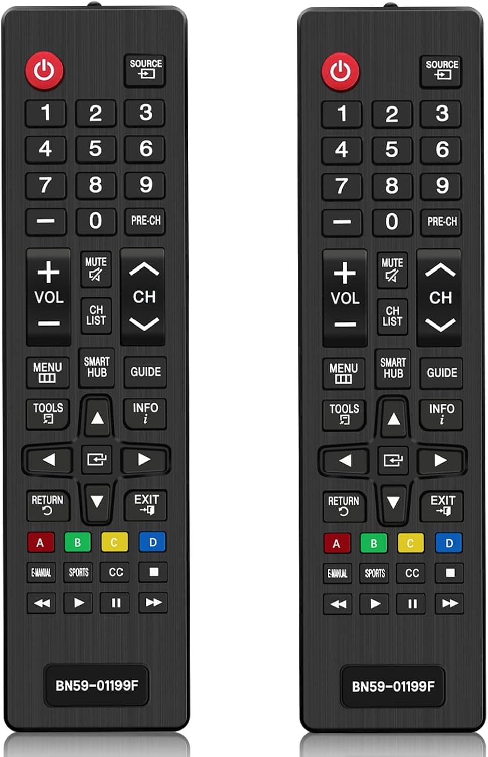 2 Comandos universais de TV para Samsung, substituição comando BN59-01199F, para Samsung 3D 4K LCD LED QLED HDTV Smart TV, não requer configuração (pilhas não incluídas)