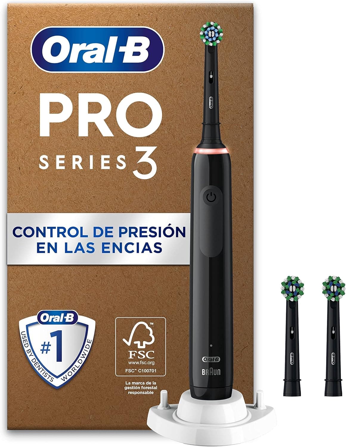 Oral-B Pro 3 3000 Escova de dentes elétrica com cabo recarregável e 3 cabeças, desenhada por Braun, presentes originais para mulher e homem - preto
