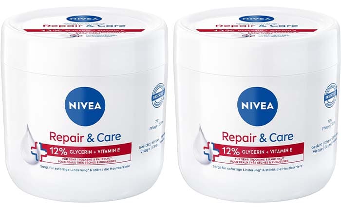 NIVEA Creme corporal Repair & Care creme hidratante e sem gordura de absorção rápida com vitamina E e glicerina para peles muito secas e ásperas (400 ml) x 2