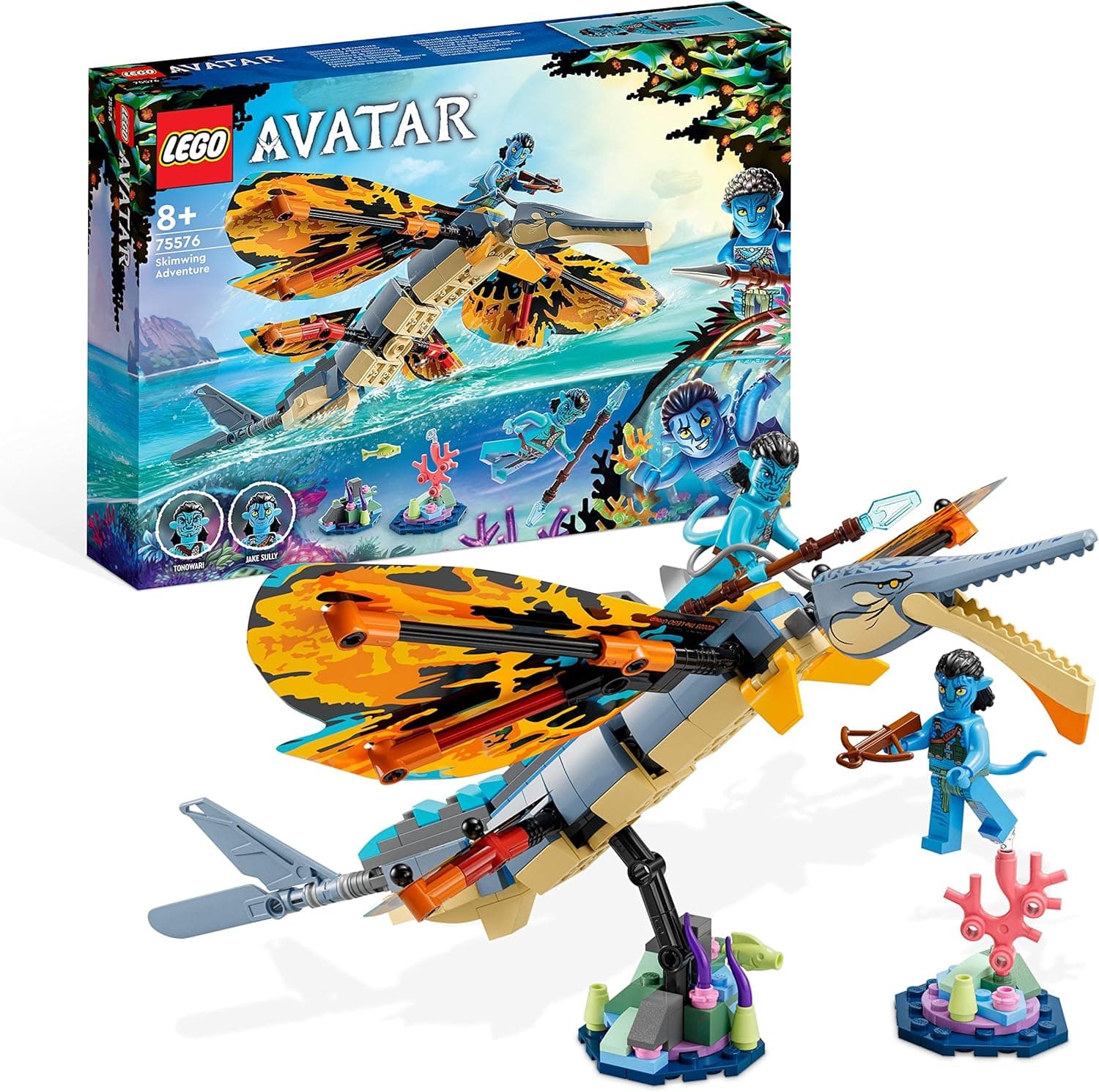 LEGO Avatar aventura em Skimwing, animal de brinquedo, recifes de coral Pandora, mini figuras Jake Sully e Tonowari, avatar: The Way of Water 75576