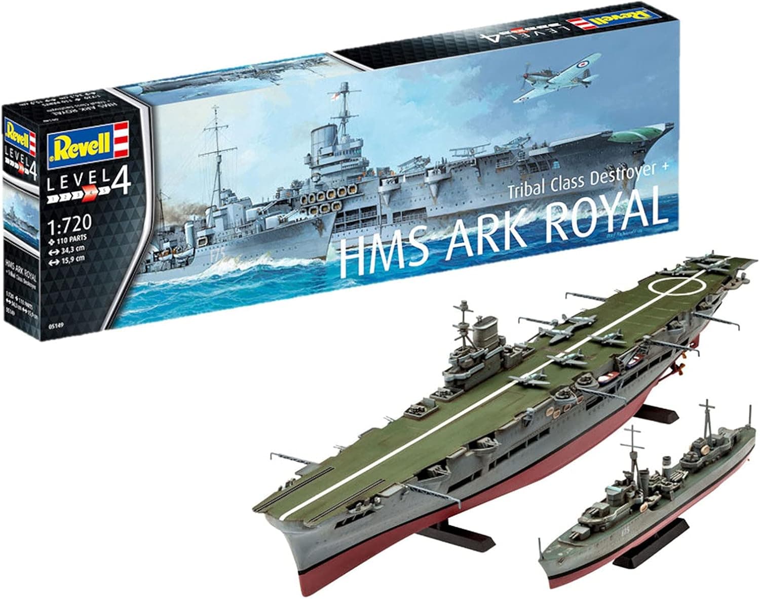 Revell Maquete HMS Ark Royal & Tribal Class Destroyer, kit modelo, escala 1:720 (5149) (05149), 34,3 cm 15,9 cm de comprimento