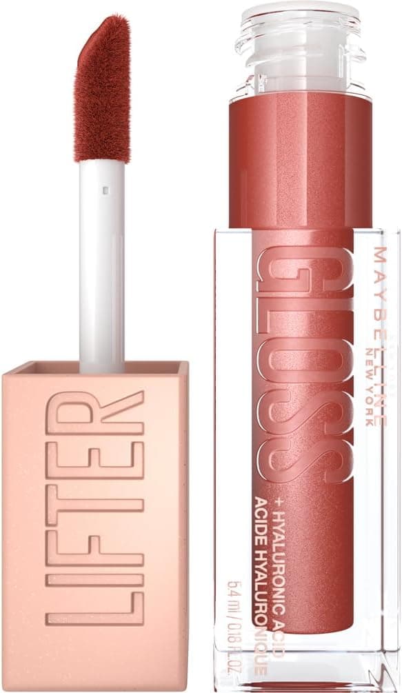 Maybelline Nova Iorque, brilho labial Lifter Gloss, hidratação intensa e lábios recheados sem rettoques, fórmula com ácido hialurónico no tom 16 Rust