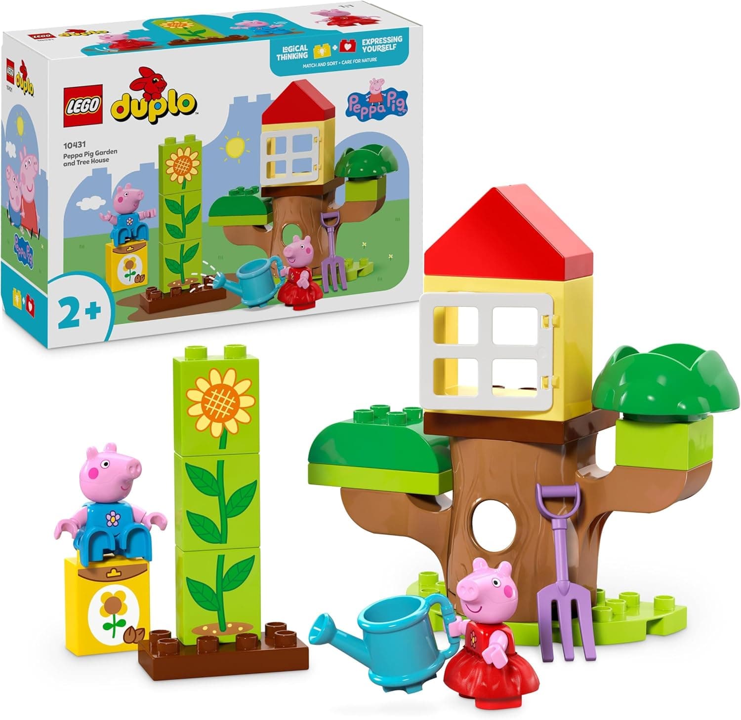 LEGO Duplo jardim e casa de árvore de Peppa Pig casa de brinquedo, conjunto de aprendizagem para construir com 2 figuras Inc. George Presente para meninas e meninos de 2 anos ou mais 10431