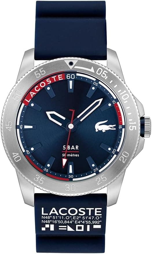 Lacoste Relógio analógico de quartzo para homem coleção regatta com correia de silicone azul marinho - 2011202