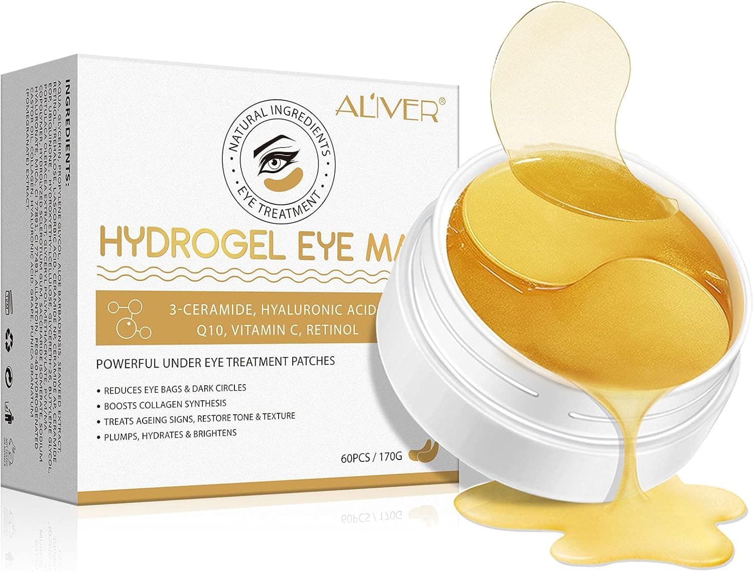 Vrtdhy 24K Collagen | Patches hidratantes e suavizantes para olhos com 60 pares, reduzem papos e olheiras