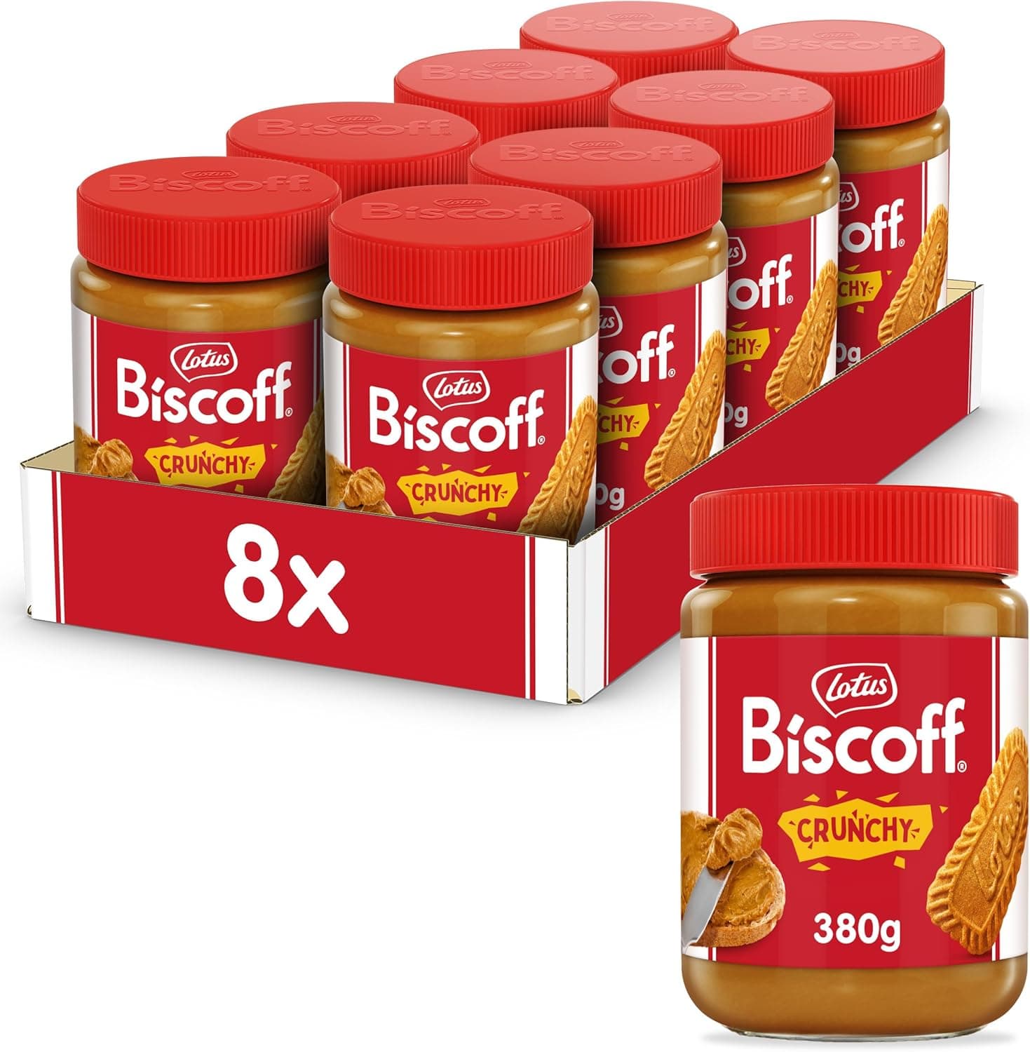 Lotus Biscoff Creme para entar, crocante, sabor original caramelizado, vegano, sem aros ou corantes artificiais, 8 x 380 g, 3,04 kg