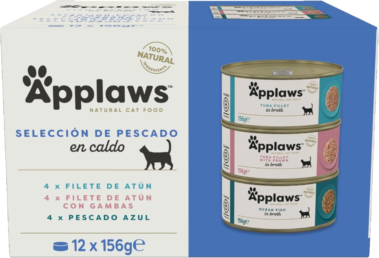 Applaws 100 % natural Wet Cat Food, seleção multipack de peixes em Broth de 156 g Tin (embalagem de 12)