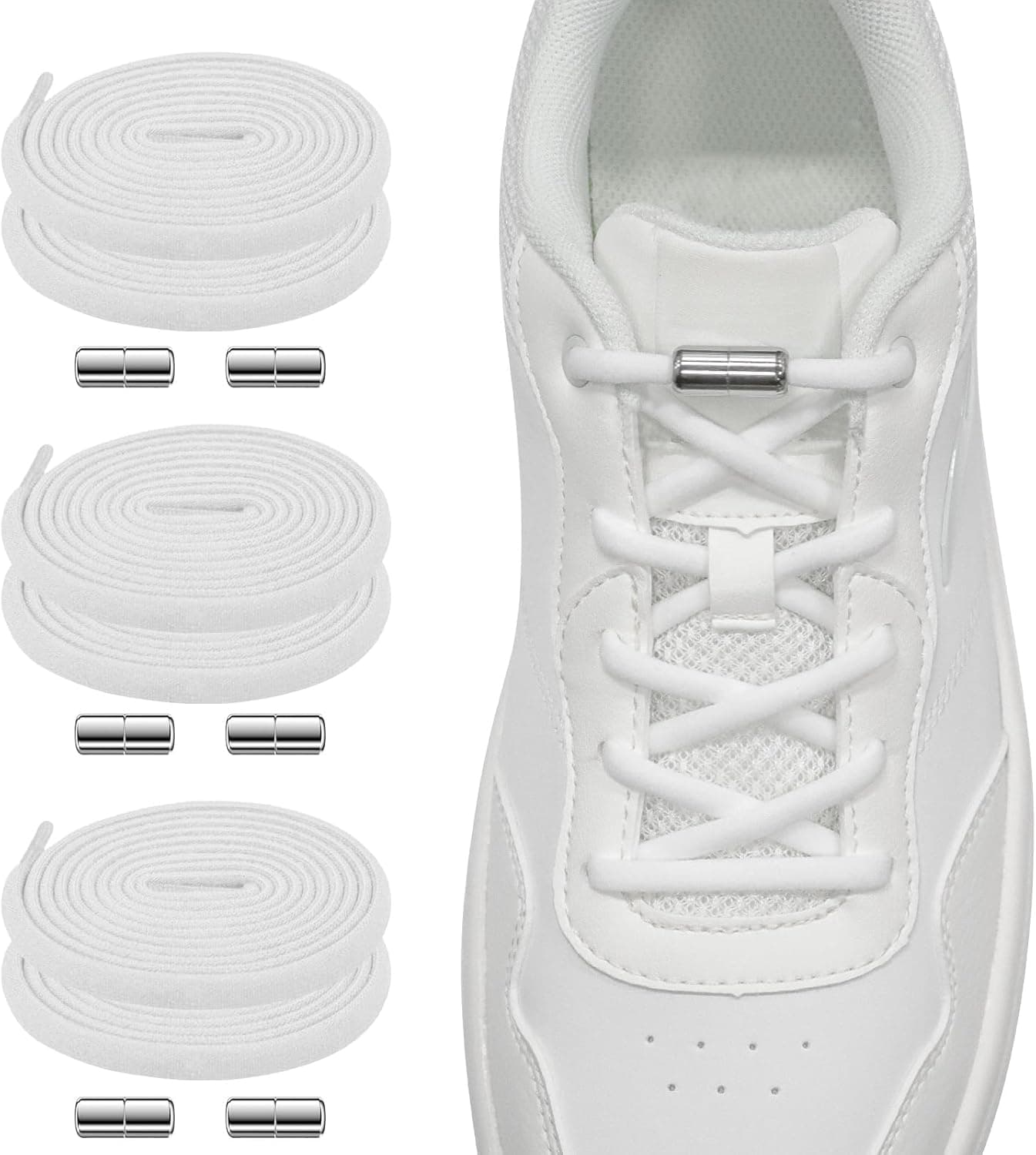 NEEKFOX Cordões elásticos - 3 pares de cordões elásticos com cápsula de metal - cordões elásticos sapatos para adultos e crianças - não é necessário amarrar cordões de sapatos