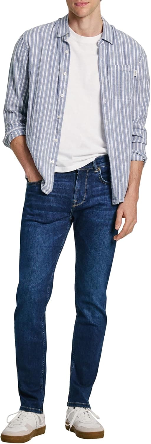 Pepe Jeans Hatch - Calças Slim Fit de Cintura Regular Azul (Denim-dp6)
