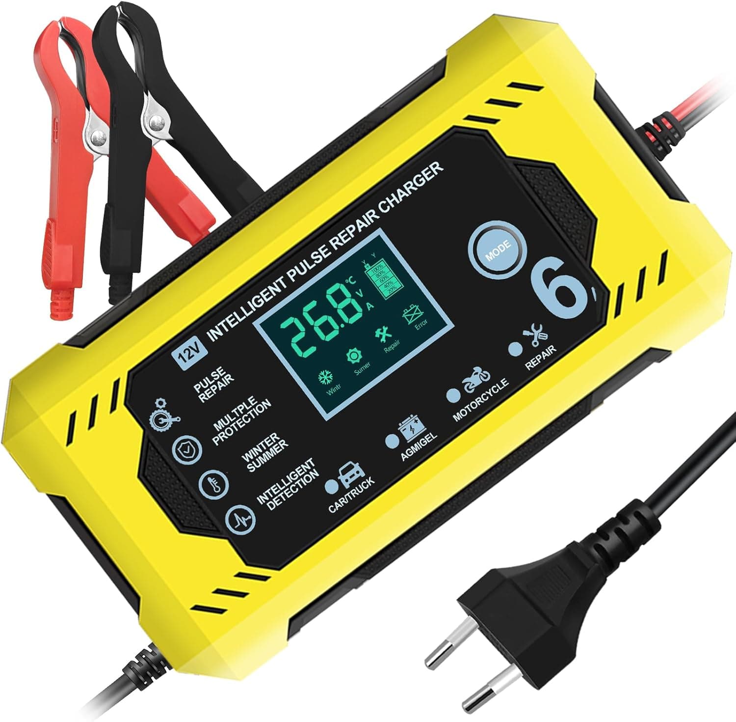 YOYOPOW | Carregador de baterias inteligente 6A 12V com ecrã LCD para automóveis e motociclos