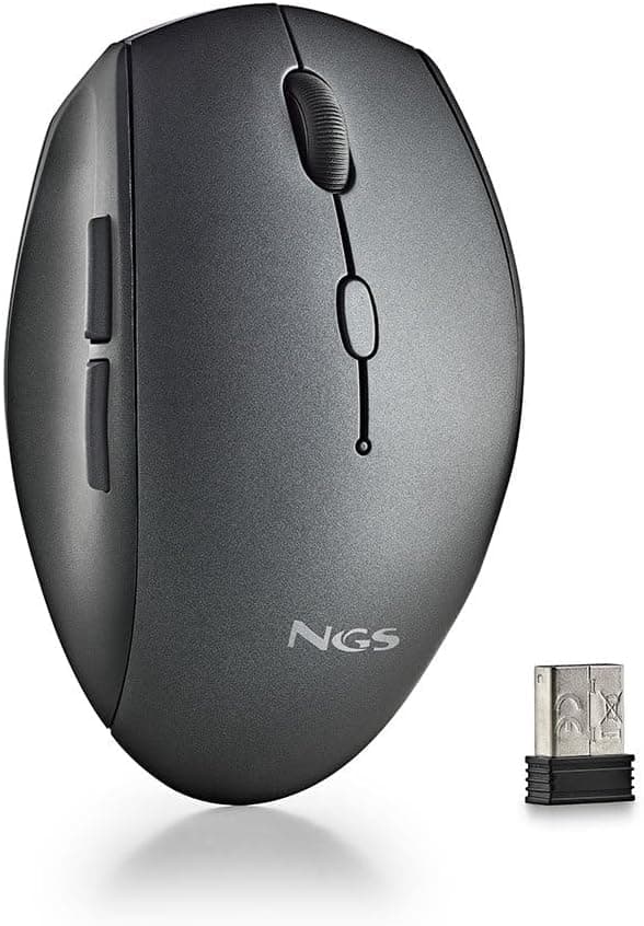 NGS Bee Black Rato sem fios ergonómico com teclas silenciosas, com 5 botões e roda de rolagem, conexão sem fio 2,4 GHz, especial para destros, dpi ajustável, cor preta