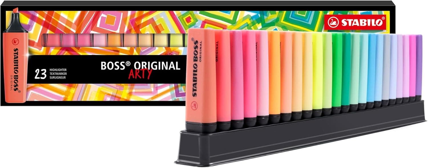 Marcador fluorescente STABILO BOSS ORIGINAL - Conjunto de secretária ARTY com 23 cores