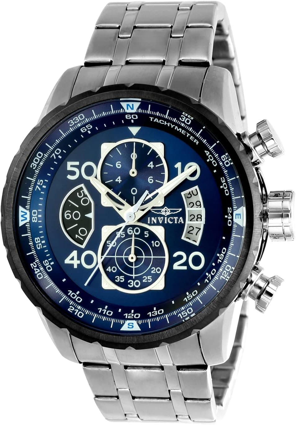 Invicta Aviator | Relógio de pulso masculino em aço inoxidável com movimento quartzo 48 mm