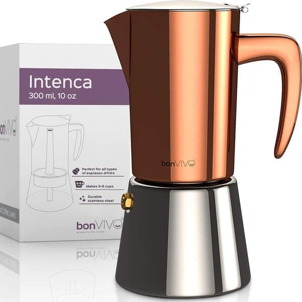 bonVIVO Cafeteira italiana - Cafeteiras de indução de aço inoxidável para café moka e expresso para 6 chávenas - Cafeteira para vitrocerâmica acabamento preto