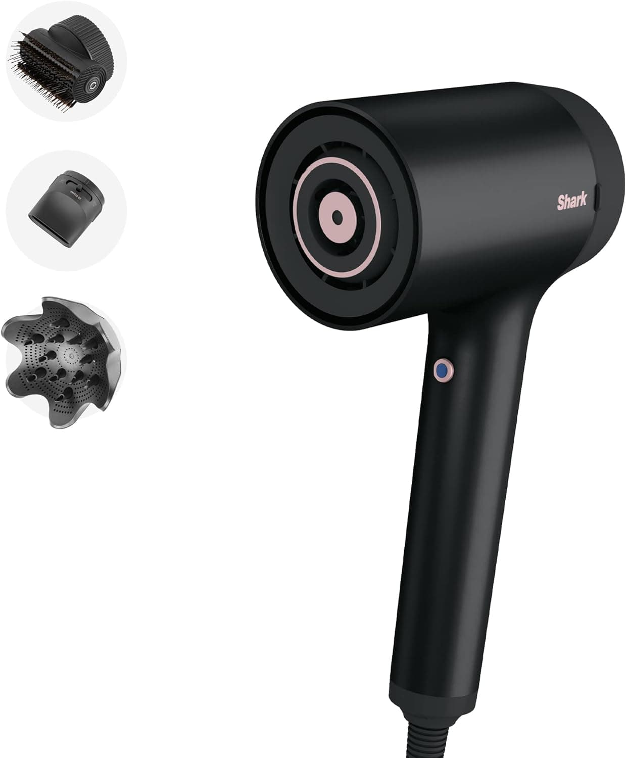 Shark STYLE iQ Secador de cabelo e modelador, 3 em 1, com concentrador, difusor e escova de penteado, secagem rápida sem danificar o cabelo, ar frio, configurações automáticas, em preto e rosa