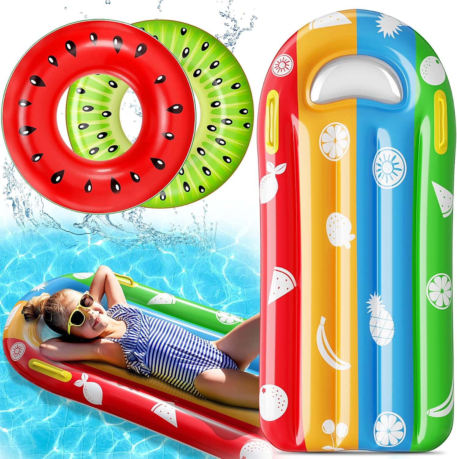 Subtail 3 Pcs Pool Floats for Adults and Children – Colourful Pool Mat – Inflatable Mattress Float – Inflatable Donut Floats for Pool – Swimming Ring for Children Adults