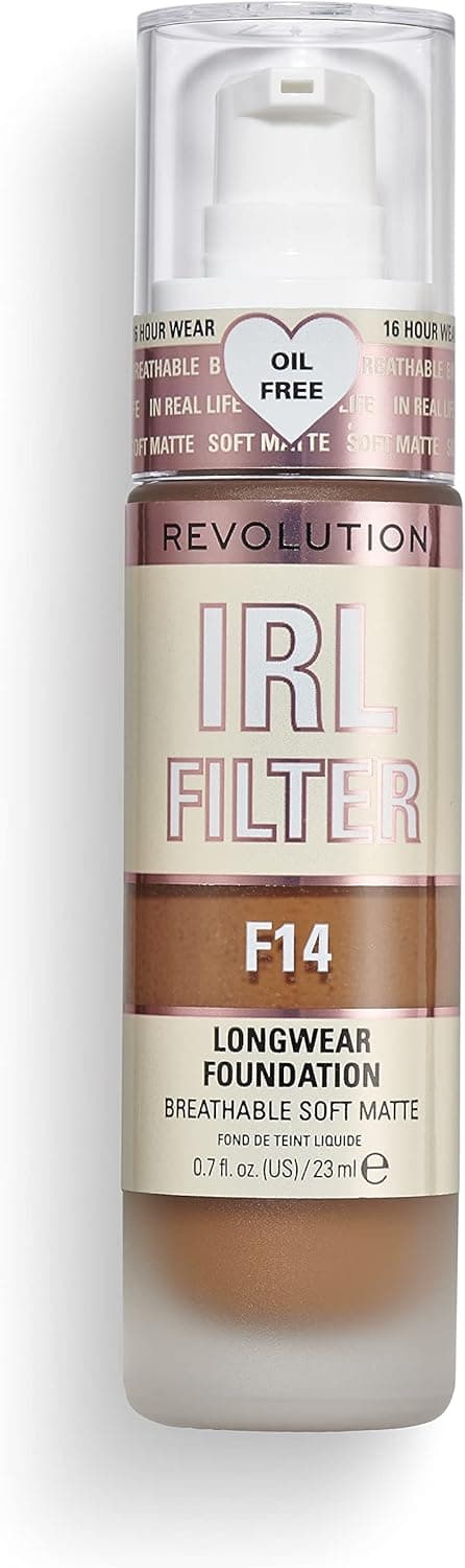 Makeup Revolution, IRL Filter Longwear Foundation, M to full overage, F14, 23 ml