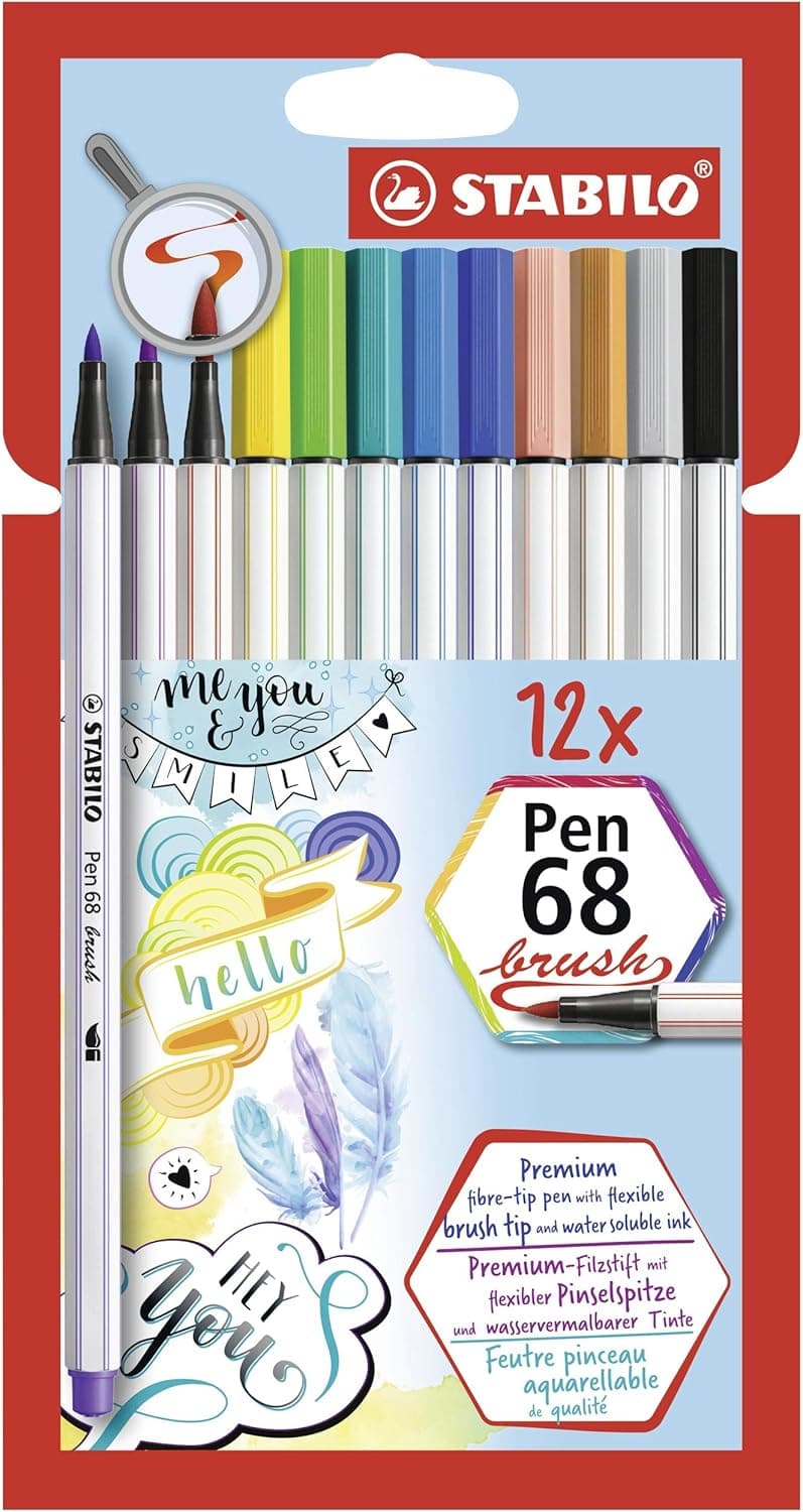 Marcador de ponta de pincel STABILO Pen 68 pincel com 12 cores