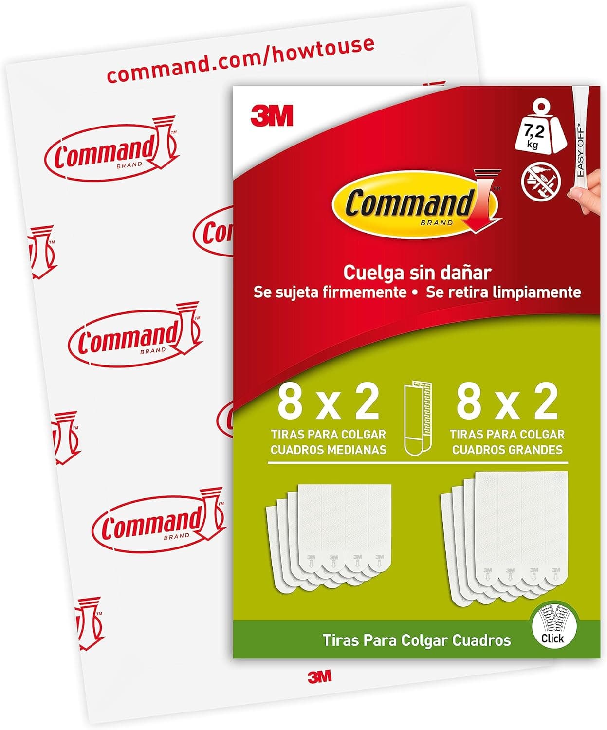 Command Tiras adesivas para pendurar quadros, 8 pares de tiras médias e 8 grandes brancas - para molduras, espelhos e outros ornamentos - pendurar sem furos ou furar