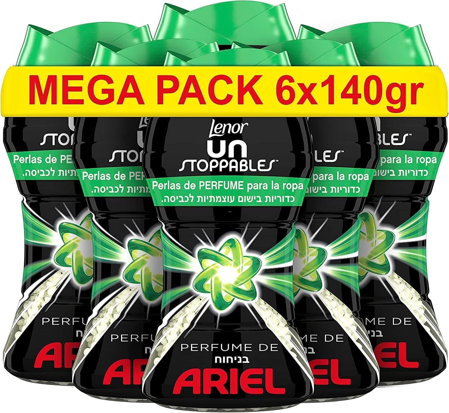 Lenor UNstoppables Perlas de Perfume para la Ropa, 62 Lavados (6 x 140 g), Suavizante con Fragancia Ariel, Potenciador de Frescor